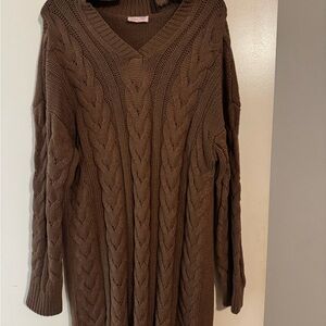 Brown Cable Knit Women's Sweater Dress